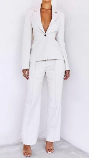 House Of CB Mistress Rocks Beige White Open Back Lace Up Suit blazer Jacket Top Blouse Shirt thumbnail 4