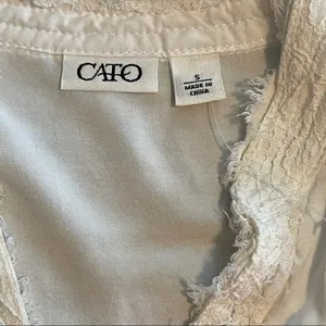 Cato Ivory Lace Ruffle Detail Long Sleeve Collared Button-Up Blouse Size S thumbnail 4