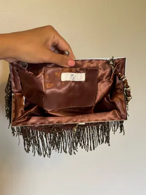 Apt. 9 | Vintage 90s-Y2K Beaded Fringe Evening Clutch Handbag - Brown thumbnail 6