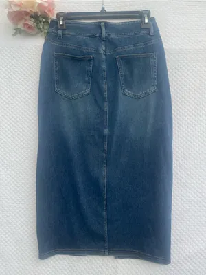 Halara Denim Skirt Womens Size Small Reg Blue Wash Stretch Front Slit NEW thumbnail 2