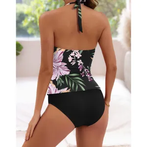 B2prity Halter Tankini Swimsuit Slimming Floral Two Piece Bathing Suit LARGE thumbnail 3