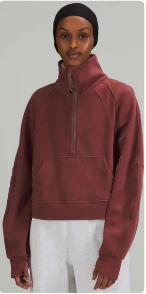 Lululemon Women Scuba Oversized‎ Funnel Neck Half Zip Smoky Red Sweatshirt M/L thumbnail 1