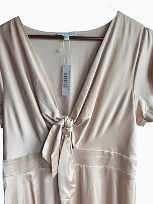 NWT Baltic Born Poppy Satin Midi Dress V-Neck Open Tie Front in Champagne Sz XL‎ thumbnail 4