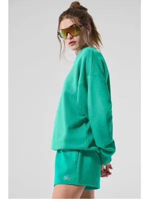 Alo Yoga Accolade Crew Neck Pullover Sweatshirt Spruce Green XXS Athleisure Rare thumbnail 5