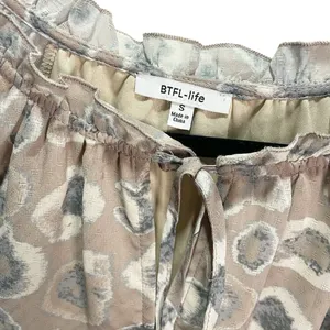 BTFL-life Blouse Womens Small Beige‎ Animal Print Ruffle Keyhole Boho Career thumbnail 3