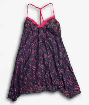 Secret Treasures Pink Navy Floral Lace Babydoll Chemise Sharkbite Hem Large‎ thumbnail 1