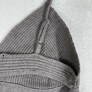 For Love & Lemons Knit Bralette Top Taupe Gray Wrap Tie 2X NEW thumbnail 5