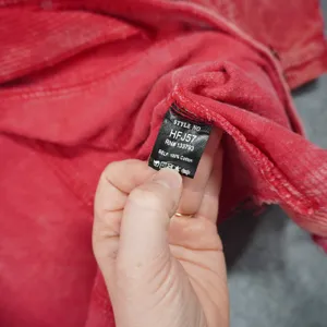 POL Red Corduroy Shacket Mineral Wash‎ Raw Hem Button Down Jacket Boho Indie thumbnail 7