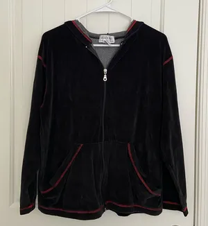 Vintage Beaux Art women’s soft black velvet red accent zip up hoodie sweatshirt‎ thumbnail 1