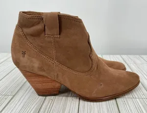 Frye Reina boots 8.5 western block heel zipper ranch rodeo cognac brown leather thumbnail 1