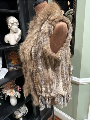 Real Rabbit Fur Vest – Brown Beige Natural Fur – Size M thumbnail 8