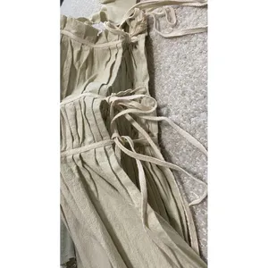 Free People Beige Ruffle Sleeve Drawstring Cropped Blouse Cotton Size S thumbnail 12