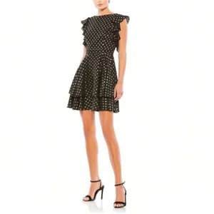 NWT‎ IEENA Mac Duggal Black Gold Metallic Polka Dot Ruffle Dress Size 4 Classic thumbnail 2