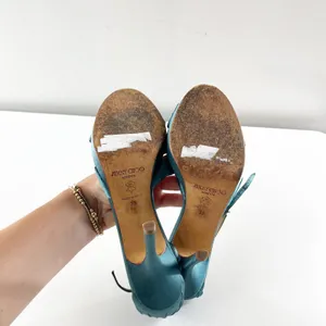 Jimmy Choo Marion Satin Knotted Ankle Strap Platform Stiletto Sandals Green 38 thumbnail 7