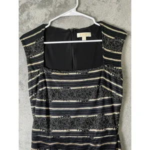 Erin Fetherston Black Gold Lace Stripe Ruffle Hem Sheath Dress Size 2 Classic thumbnail 2