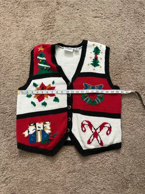 Vintage The Villager Christmas Knitted Sweater Vest Size L thumbnail 9