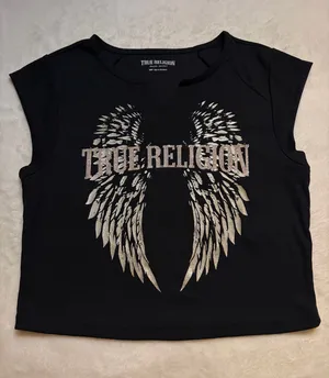 True Religion Rhinestone Winged Graphic V-notch Tee thumbnail 1