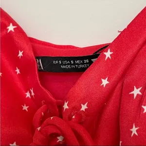 Zara Red Lace Up Satin Effect Star Print‎ Bodysuit thumbnail 4