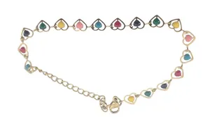 Heart Bracelet Women Multicolor‎ Enamel Gold Tone Link 6-8in thumbnail 1