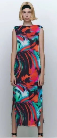 Zara Vibrant Abstract Midi Mesh Dress Multicolor thumbnail 1