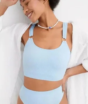 Aerie Blue Ribbed Longline O-Ring Bralette thumbnail 1