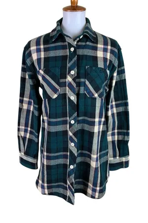 The North Face Womens Plaid Flannel Button Up Shirt Jacket Green Blue‎ Small thumbnail 1