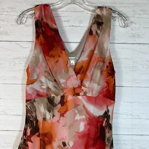 Dressbarn Y2K Chiffon Draped Midi Dress size 14 Pink Floral Silky 2000's thumbnail 8