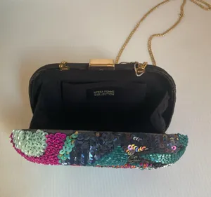 Sfera Beaded Sequin Clutch Bag with Chain Strap | Handmade Look Evening Purse thumbnail 3