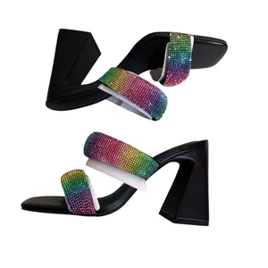 Open Edit Black Rainbow Rhinestone Square Toe‎ Block Heel Mules Slide  Size 8M thumbnail 5
