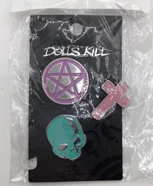 Dolls Kill Enamel Pin Set - Purple, Pink, Teal thumbnail 1
