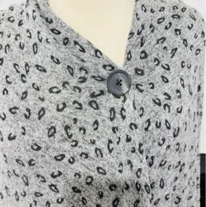 Bobeau Grey Leopard One-Button Fleece Wrap/Cape/ Cardigan thumbnail 5