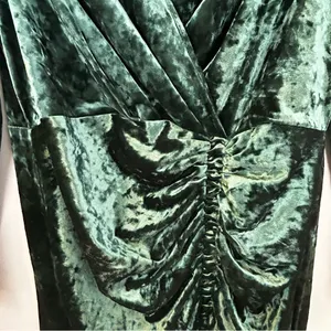 NWT Mango Green Crushed Velvet V-neck Ruched Long Sleeve Mini Dress Size XXL thumbnail 7