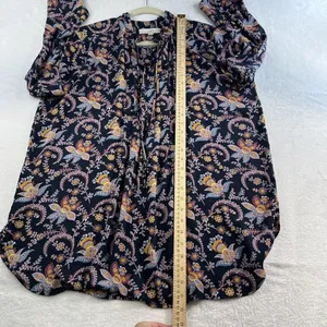 LOFT XL Tunic Top Blouse Relax‎ Fit Blue Floral Long Sleeve Button Front Boho thumbnail 9