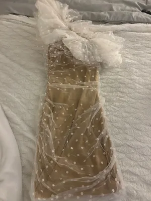 Dress Mezee Fluffy one shoulder nude polka dot dress thumbnail 4