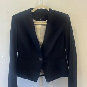 Ann Taylor Collarless Wool Blend Single Button Blazer‎ Jacket Size 4 Navy Black thumbnail 1