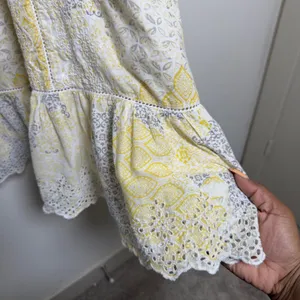 Rachel Zoe Women 100%‎ Cotton Dress S Yellow Paisley Eyelet Mini Boho Cottage thumbnail 4