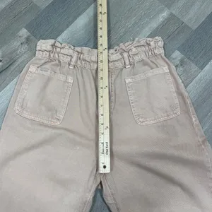 Zara High Rise Barrel‎ Leg Paper Bag Crop Jeans Baggy Beige Peach 12 thumbnail 11