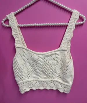 Zara Cream Knit Cropped Tank Top with Scallop Hem thumbnail 1
