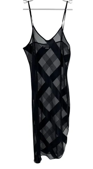 Black sheer silky asymmetrical M nightgown chemise sexy pajamas slinky vintage thumbnail 1