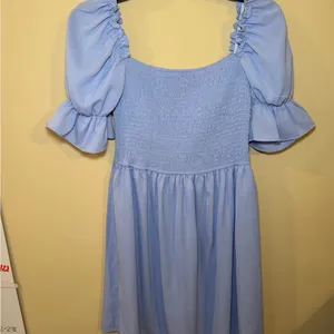 Elegant Light Blue Smocked Dress Size L thumbnail 3