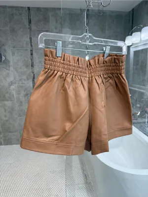 Forever 21 High-Waist Faux Leather Paperbag Shorts - Tan thumbnail 3