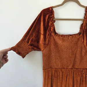 Burnt Orange Copper Velvet Maxi Dress Tiered Smocked Holiday Party Christmas M thumbnail 11