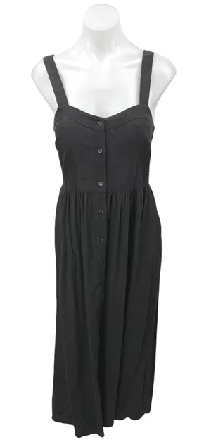 ASOS Black Linen Sleeveless Sweatheart Neck Button Down Midi A Line Tank Dress 4 thumbnail 1