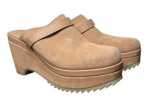 Pedro Garcia Tan Suede Fabia Platform Clog Mules in Camel Castoro thumbnail 1