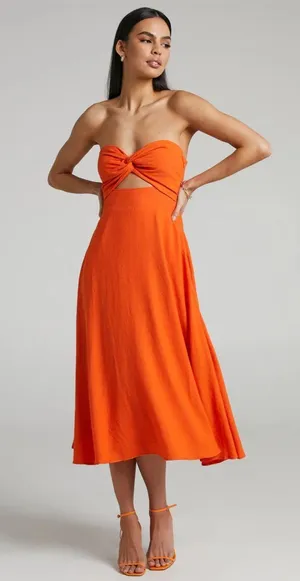 Avie Midi Dress - Showpo. Strapless Orange dress thumbnail 1