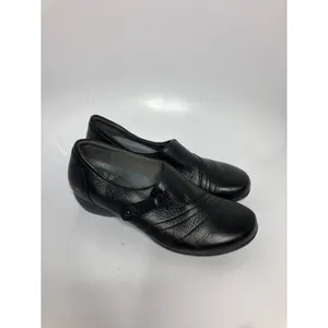 Dansko Loafers Womens 39 Black Good Leather Pleated Strap Comfort Wedge Shoes thumbnail 4