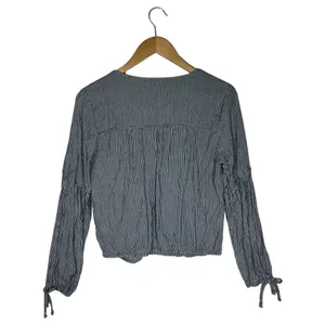 Abercrombie Fitch Top Womens M V Neck Embroidered Cropped Striped Long Sleeves thumbnail 2