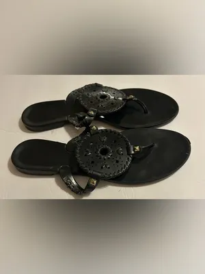 Jack Rogers Black Medallion Stud Thong Sandals thumbnail 2