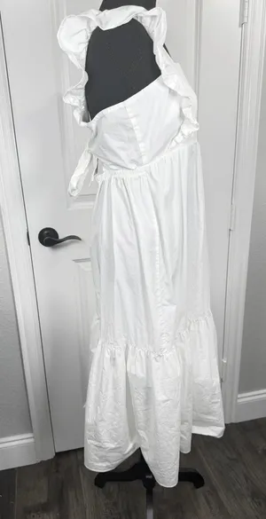 Scoop White Ruffle Strap Tiered Tie-Back Midi Dress, Size M (8-10) thumbnail 4