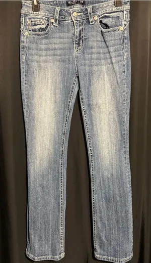 Miss Me Blue Denim Bootcut Jeans size 29 with Embroidered Cross & Wing Pockets thumbnail 1